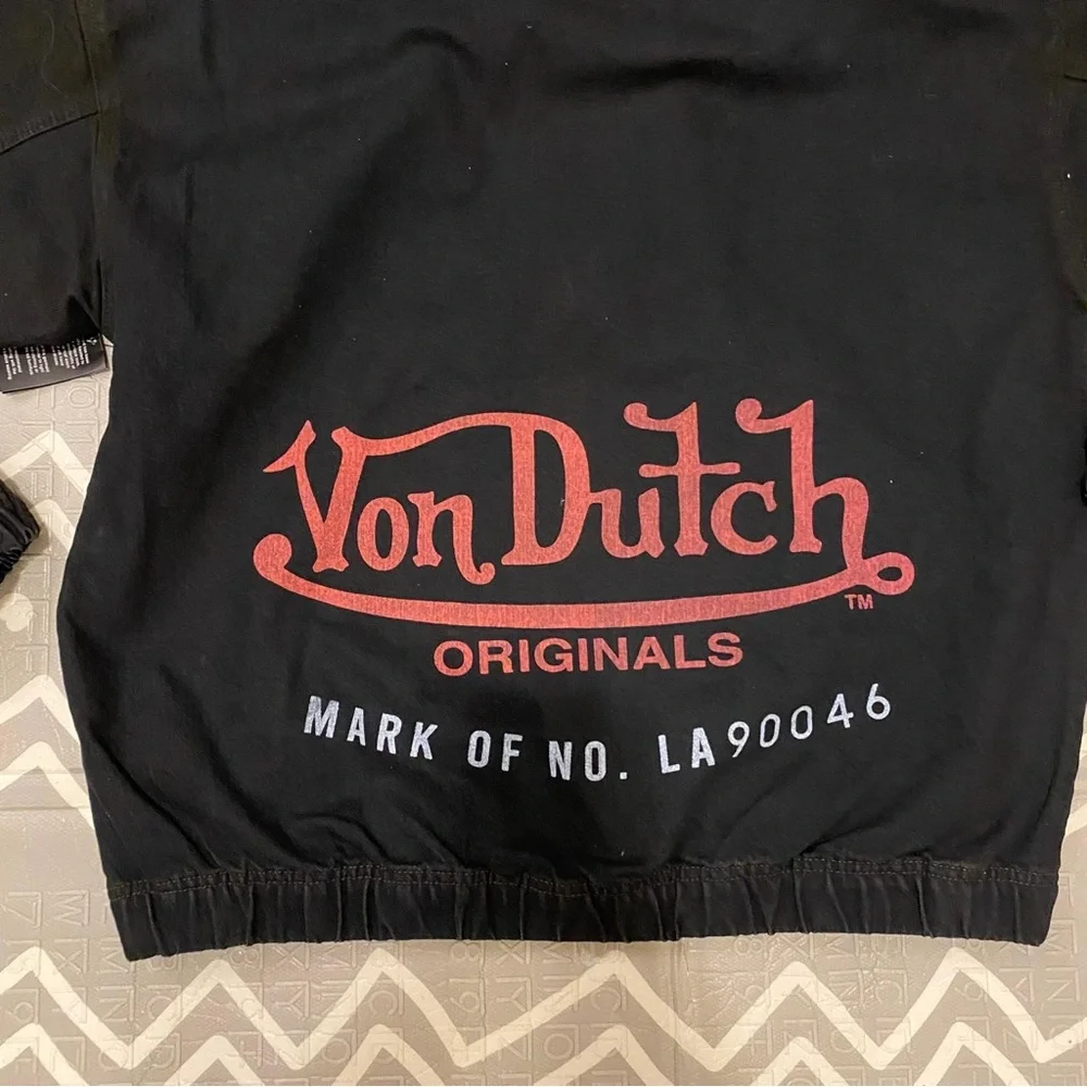 Von Dutch vintage retro washed denim jean hoodie jacket coat large